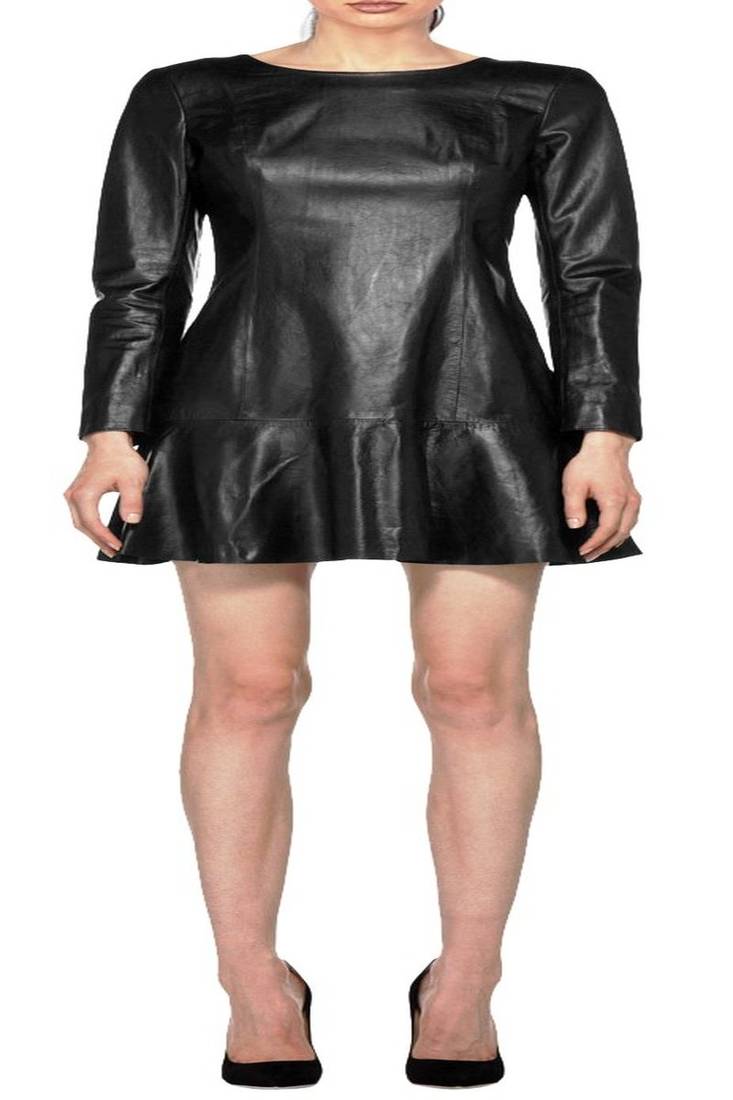 Genuine lambskin women's  soft leather dress bodycon cocktail long sleeve