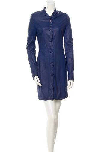 Genuine lambskin women's leather dress bodycon cocktail button dress