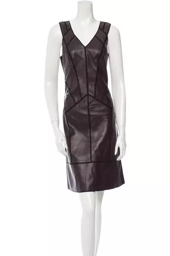 Genuine lambskin women's leather dress bodycon cocktail sleevless dress