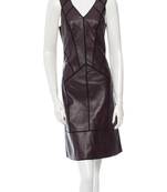 Genuine lambskin women's leather dress bodycon cocktail sleevless dress