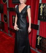 Genuine lambskin women's leather dress v-neck evening gown with cap sleeves