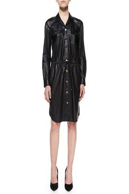 women's lambskin leather dress long sleeve design stylish 1