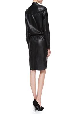 women's lambskin leather dress long sleeve design stylish 2