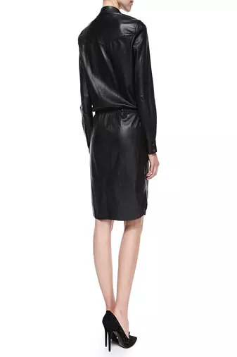 women's lambskin leather dress long sleeve design stylish