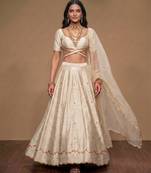 Ivory Embroidered Raw Silk Lehenga Set