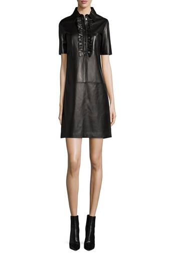 Women's partywear casual stylish black lambskin leather ladies dress