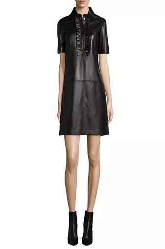 Women's partywear casual stylish black lambskin leather ladies dress