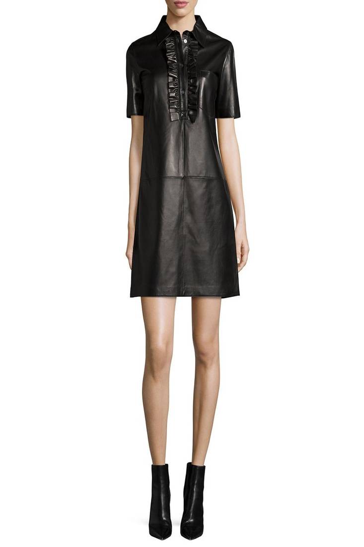 Women's partywear casual stylish black lambskin leather ladies dress