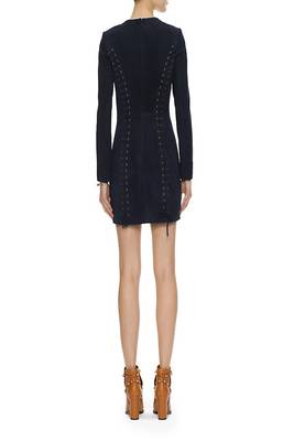 women's black suede mini leather dress long sleeve design 2