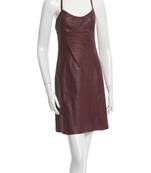 Women's casual stylish lambskin black leather sleeveless dress