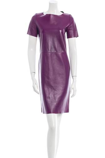 Women's casual stylish lambskin purple leather half-sleeve leather dress