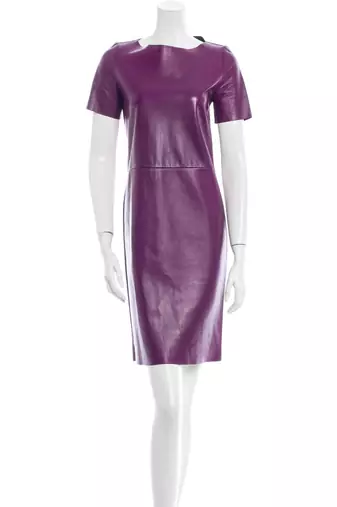 Women's casual stylish lambskin purple leather half-sleeve leather dress