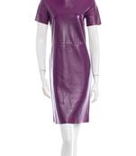 Women's casual stylish lambskin purple leather half-sleeve leather dress