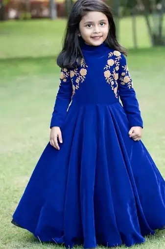 Designer heavy viscose velvet embroidered work party wear kids gown