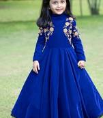 Designer heavy viscose velvet embroidered work party wear kids gown