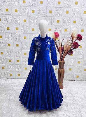 Designer heavy viscose velvet embroidered work party wear kids gown 3