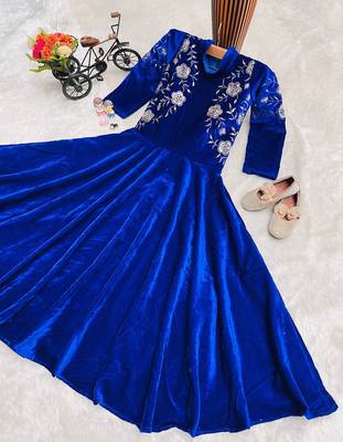 Designer heavy viscose velvet embroidered work party wear kids gown 4
