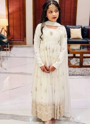 Designer pure vichitra embroidered work wedding wear kids gown 2