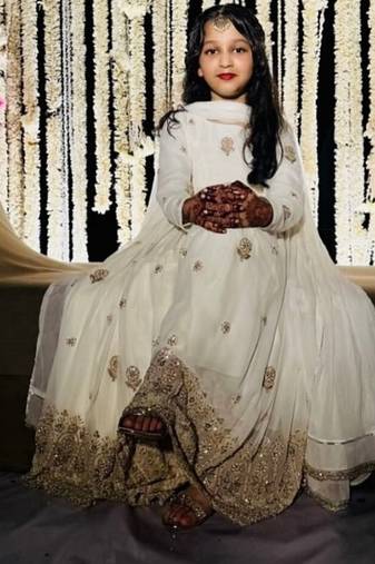 Designer pure vichitra embroidered work wedding wear kids gown