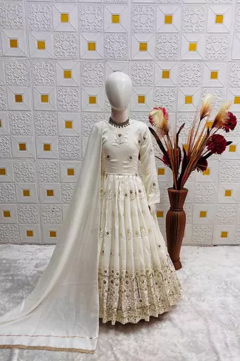 Designer pure vichitra embroidered work wedding wear kids gown