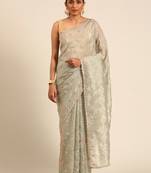 Green gold crush embroidery work with lace border saree