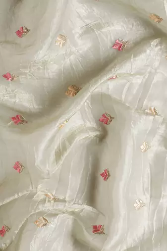 Green gold crush embroidery work with lace border saree