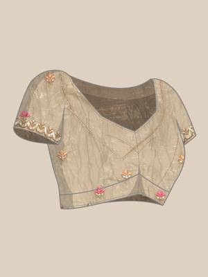 Green gold crush embroidery work with lace border saree 5