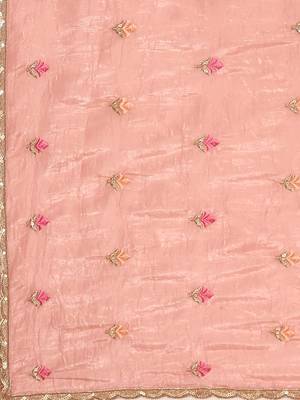 Pink gold crush embroidery work with lace border saree 3