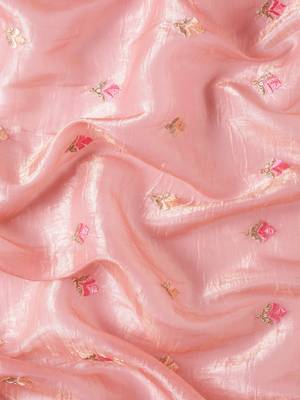 Pink gold crush embroidery work with lace border saree 4