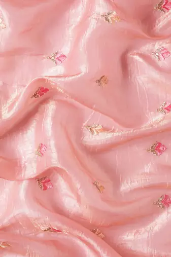 Pink gold crush embroidery work with lace border saree
