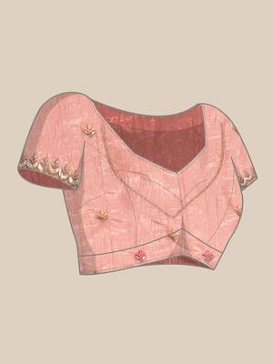 Pink gold crush embroidery work with lace border saree 5