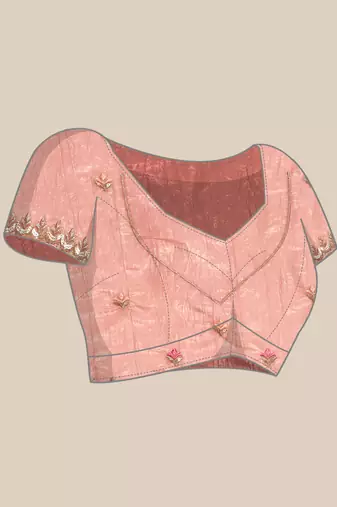 Pink gold crush embroidery work with lace border saree