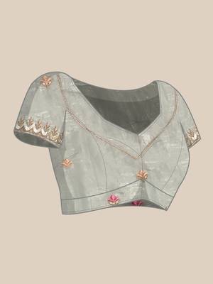 Blue gold crush embroidery work with lace border saree 5