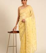 Yellow gold crush embroidery work with lace border saree