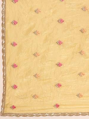 Yellow gold crush embroidery work with lace border saree 3