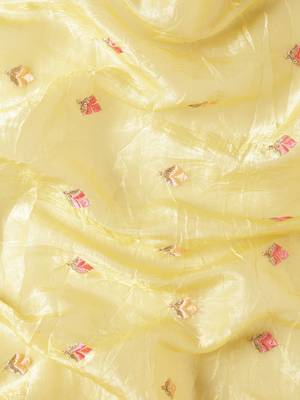 Yellow gold crush embroidery work with lace border saree 4
