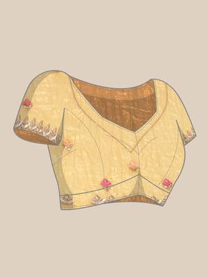 Yellow gold crush embroidery work with lace border saree 5