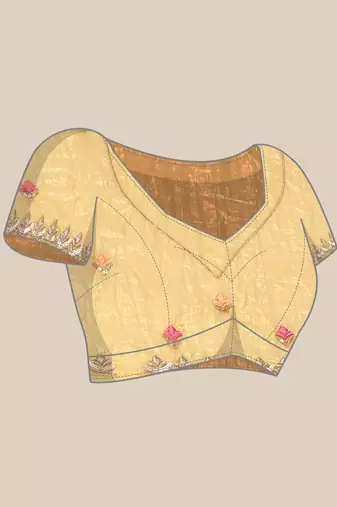 Yellow gold crush embroidery work with lace border saree