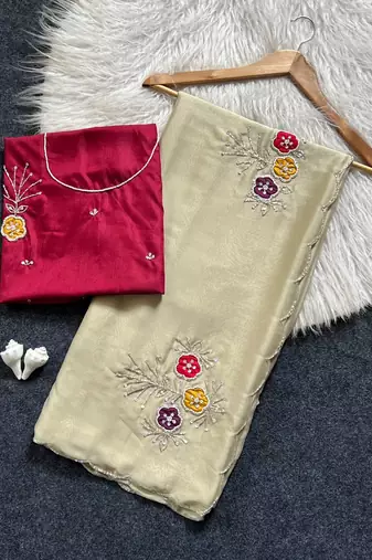 LIght Yellow Color Handwork Khatali Butta With Cutdana Sequence And Cutdana Arco Border art silk saree
