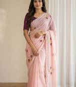 LIght Pink Color Handwork Khatali Butta With Cutdana Sequence And Cutdana Arco Border Silk Saree