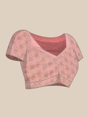Pink gold crush embroidery work border saree 5
