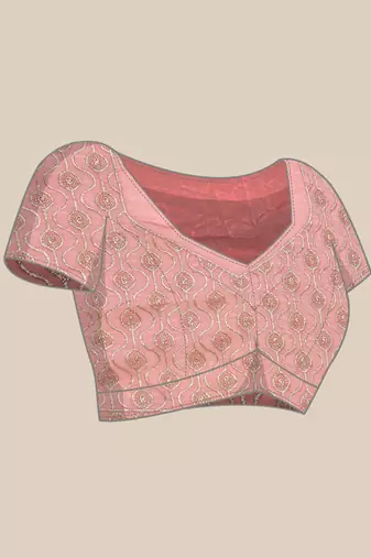Pink gold crush embroidery work border saree
