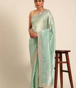 Blue gold crush embroidery work border saree