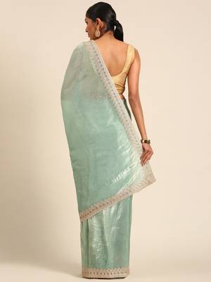 Blue gold crush embroidery work border saree 2