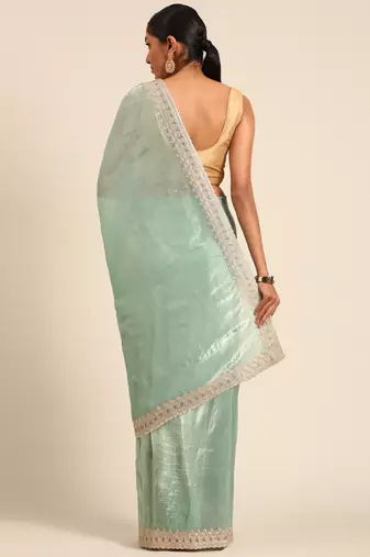 Blue gold crush embroidery work border saree