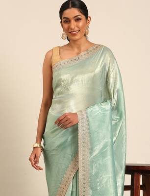 Blue gold crush embroidery work border saree 3
