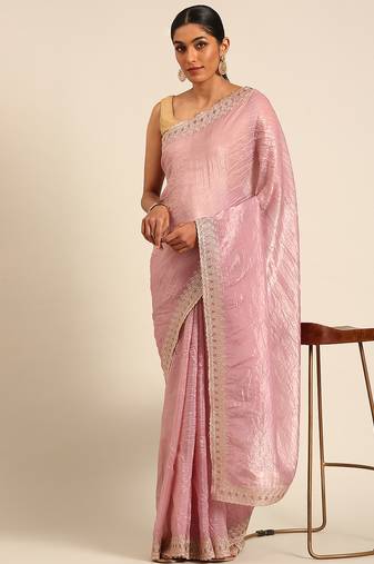 Purple gold crush embroidery work border saree