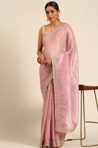 Purple gold crush embroidery work border saree