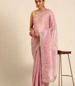 Purple gold crush embroidery work border saree