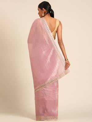 Purple gold crush embroidery work border saree 2
